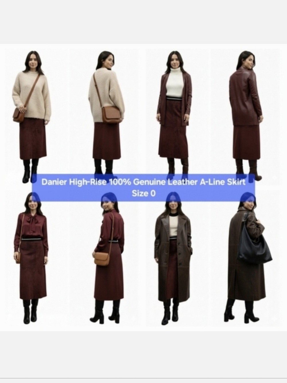 Danier High-Rise 100% Genuine Leather A-Line Skirt Size 0